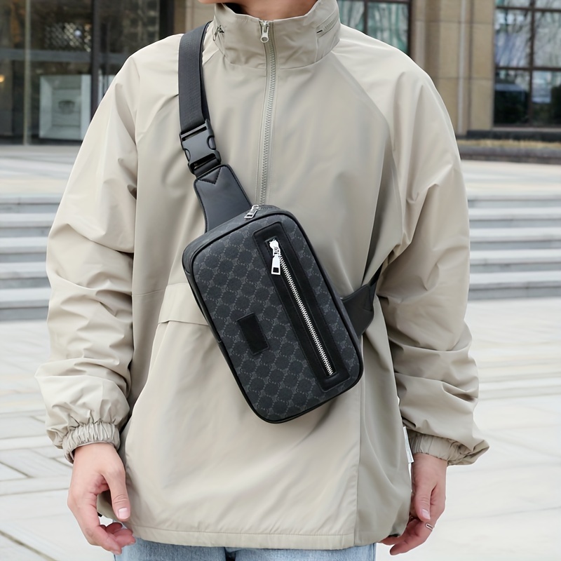 1pc Men's Luxury Designer Single Crossbody Chest Pack, Faux Leather Sling Bag