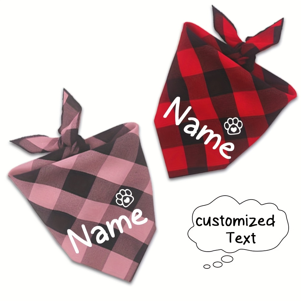 [Customized]Custom Plaid Dog Scarf Bandana Personalized Name Dog Pet Bib Collar Lovely Gift for Small Medium Large Dog Neckerchief