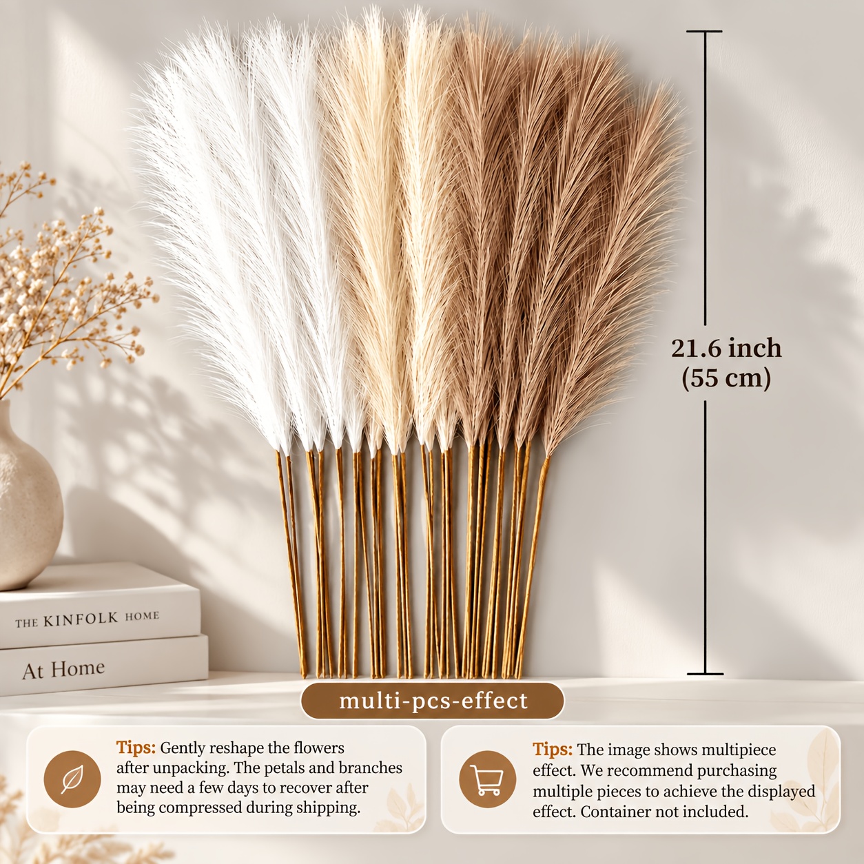 TEMU 18 pezzi di delle Pampas Artificiale, 21.6 Pollici Soffice Decorativa in Crema, Beige e Marrone per Vaso, Casa, Matrimonio e Arredamento Boho