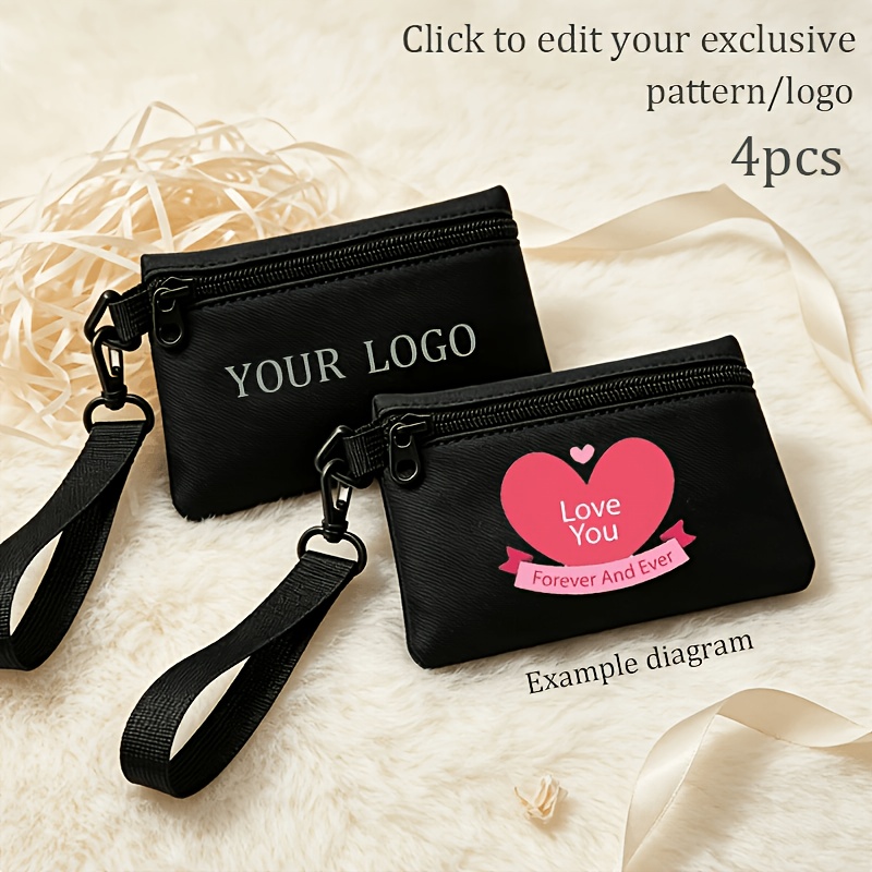 TEMU Gift Her/him 4 Personalized Photo/logo Zipper Coin Purses/card Holders. -patterned Elegant And Minimalist Small Wallets With Lanyards, Designed