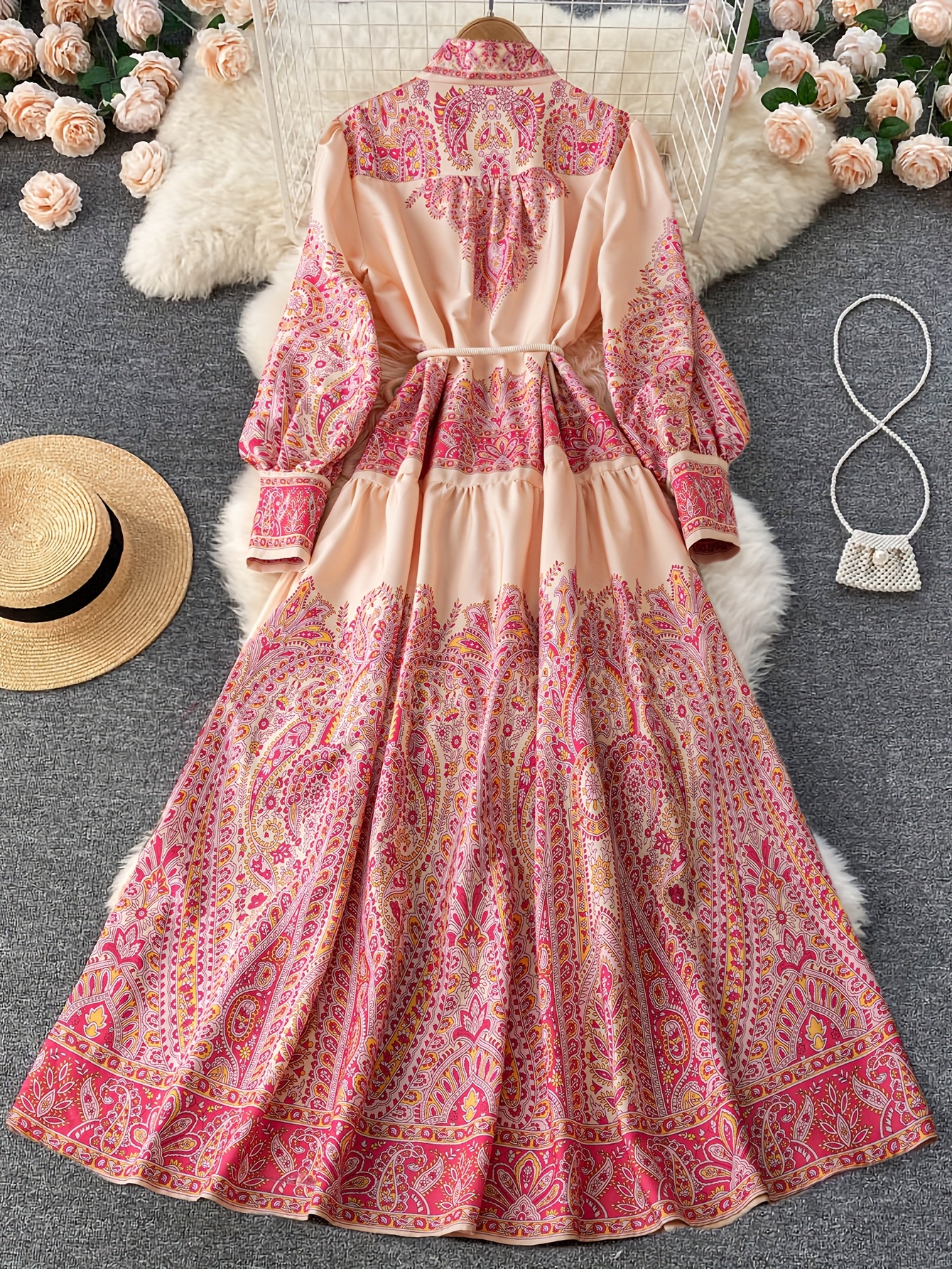 slim fit dress slacks Opal Pink Long Sleeve Maxi Dress - US 4 main image 1