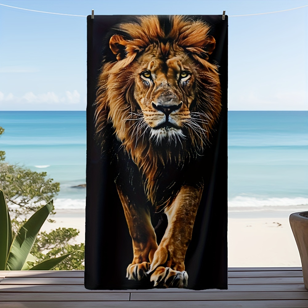 

1pc Lion Beach Towel, Oversized Microfiber Beach Towel For Adults And Teens, Quick Dry Lightweight Soft Pool Towels For Travel, Swim, Camping - 55.1×27.6inches/63.0×31.5inches/70.9×35.4inches