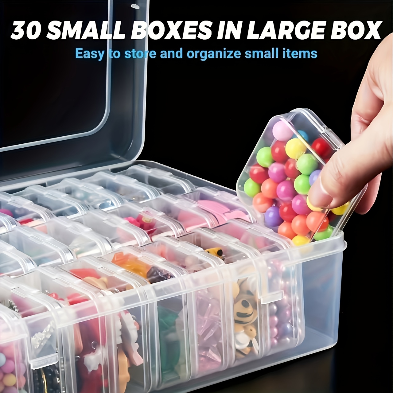 30pcs transparent plastic storage boxes for beads, jewelry & crafts - durable organizer with snap closure, removable trays, rectangular shape - perfect gift for crafters & jewelry enthusiasts, jewelry organizer storage, jewelry boxes, bead organizers and storage, large bead storage containers, small containers for beads, jewelry storage box, bead box organizer, sturdy construction, craft supplies Product details 1