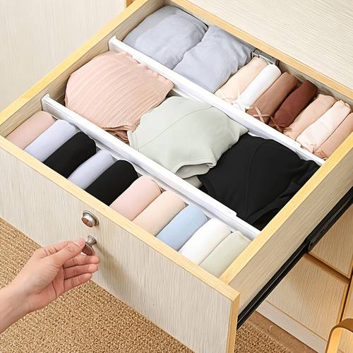 3pcs Heavy-Duty Adjustable Drawer Dividers, Expandable & Foldable Plastic Storage Organizer with Adjustable Compartments Suitable for Deep/Shallow Drawers, Expandable/Foldable Shelf Dividers for Underwear, Socks, Clothes, for, Office, Wardrobe