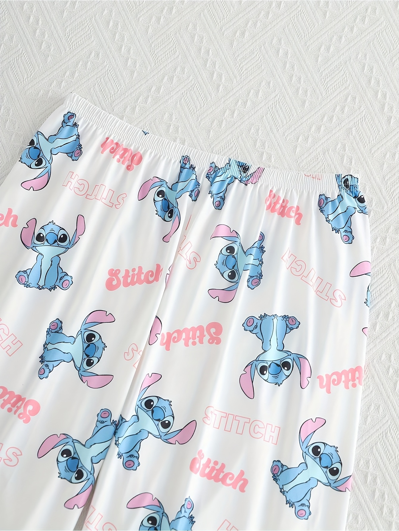     two piece set womens sleepwear set white set with cute cartoon print of   pattern round neck short sleeved top and pants comfortable fabric home suit set thin material Product details 2