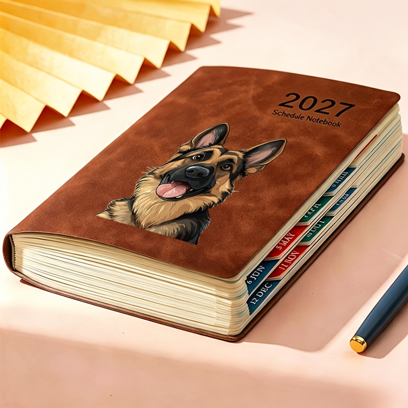 TEMU 1pc Notebook, 2027 Schedule Notebook With German Shepherd Dog Print, Portable Notepad For Daily Planning, Work Arrangement, Meeting Record, Life