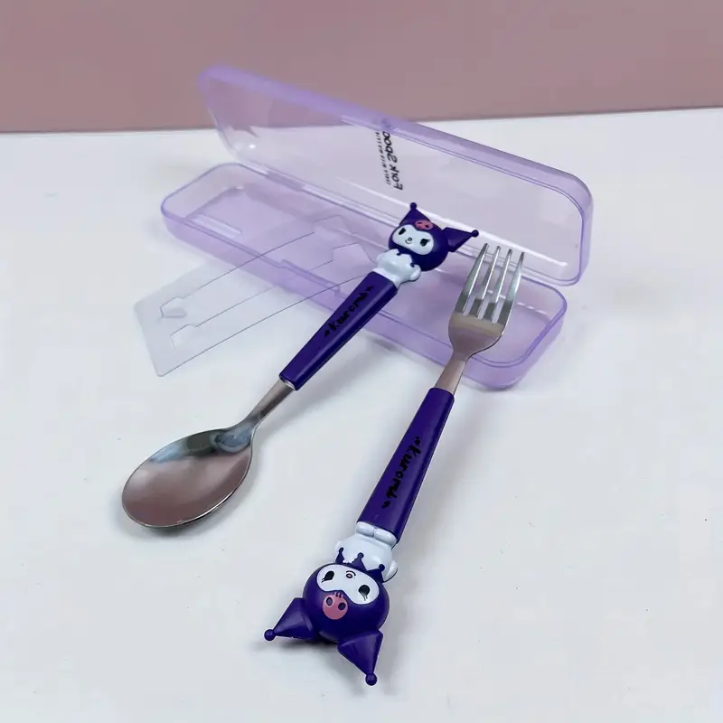 2pcs stainless steel portable cutlery set cute cartoon cutlery spoon and fork outdoor travel spoon or practical items travel portable school supplies student prizes birthday gifts easter Product details 4