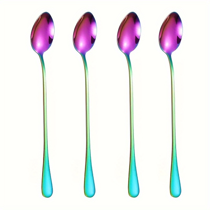 Image of A Set Of 4 Stainless Steel Iced Tea Spoons, 7.68 Inches Long, Suitable For Coffee, Mixing, And Cocktail Stirring, Perfect For Bar, Home Kitchen, And Restaurant Use ()