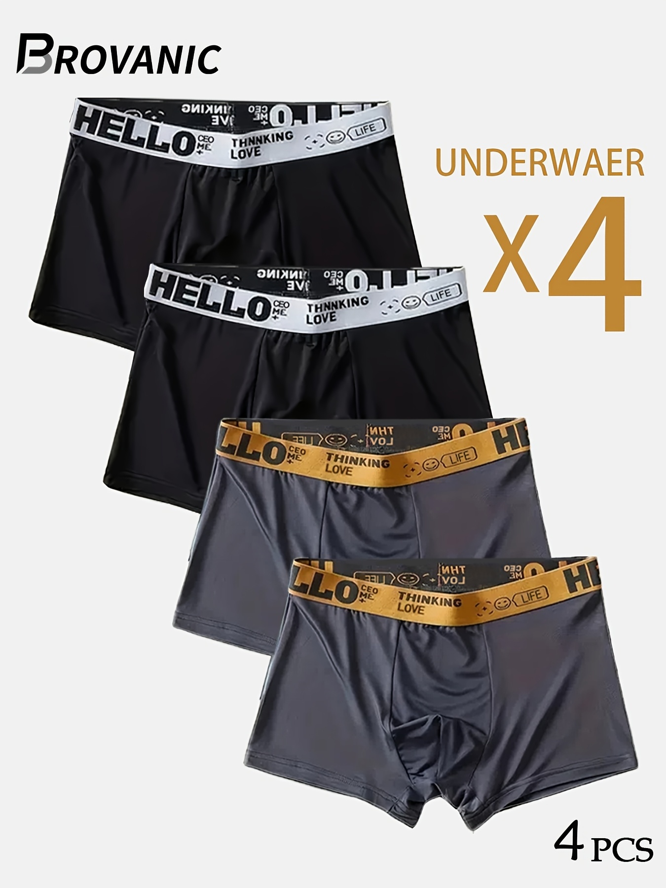 random brovanic 4 pc men   s boxer briefs fashionable hello letter waistband boxer trunks casual sport underwear