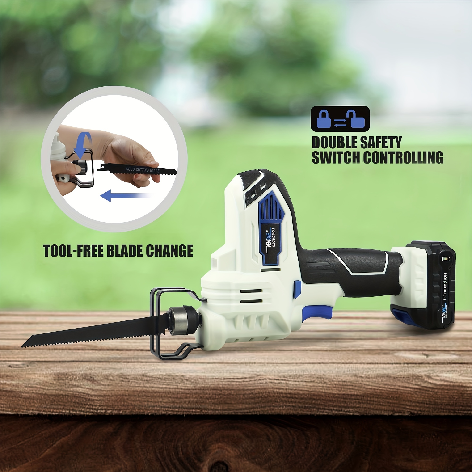 

12v Cordless Reciprocating Saw With 2pcs Wood Blades Includes 2000mah Battery