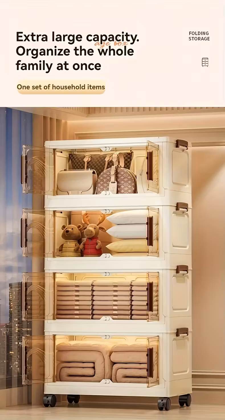 5 layer 3 layer foldable locker stackable multifunctional plastic storage unit with doors and wheels easy to assemble space saving very suitable for bedroom living room and kitchen arrangement trunks Product details 2
