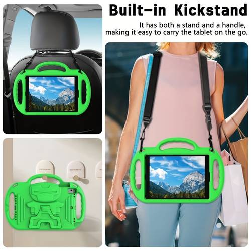 eva lightweight and shockproof case with cartoon kickstand adjustable strap three anti slip handles for ipad 5th 6th 7th 8th 9th gen 9 2 inch 10th gen 10 9 inch and 2nd 3rd 4th 5th 7 9 inch