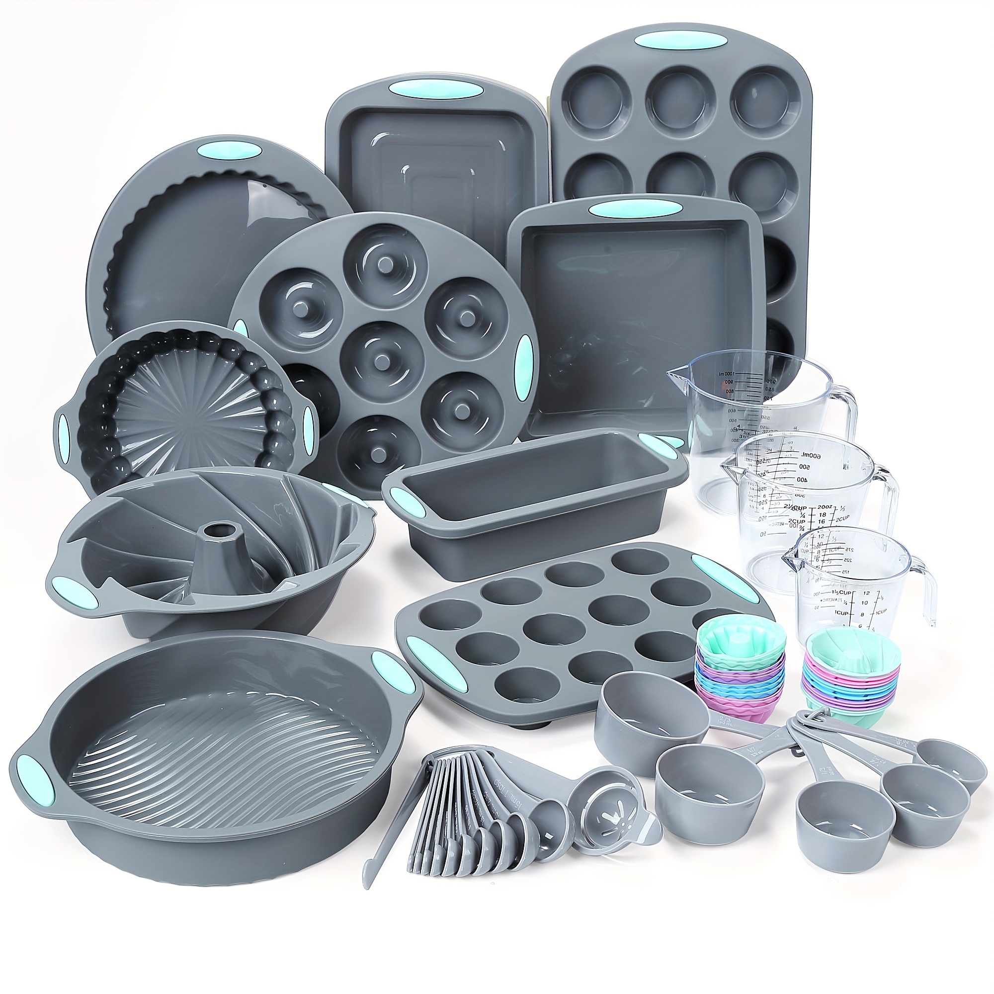 

54/47 Pieces Silicone Baking Pan Set, Silicone Cake Molds, Baking Sheet, Donut Pan, Silicone Muffin Pan With 24 Pack Silicone Baking Cups, Dishwasher Safe