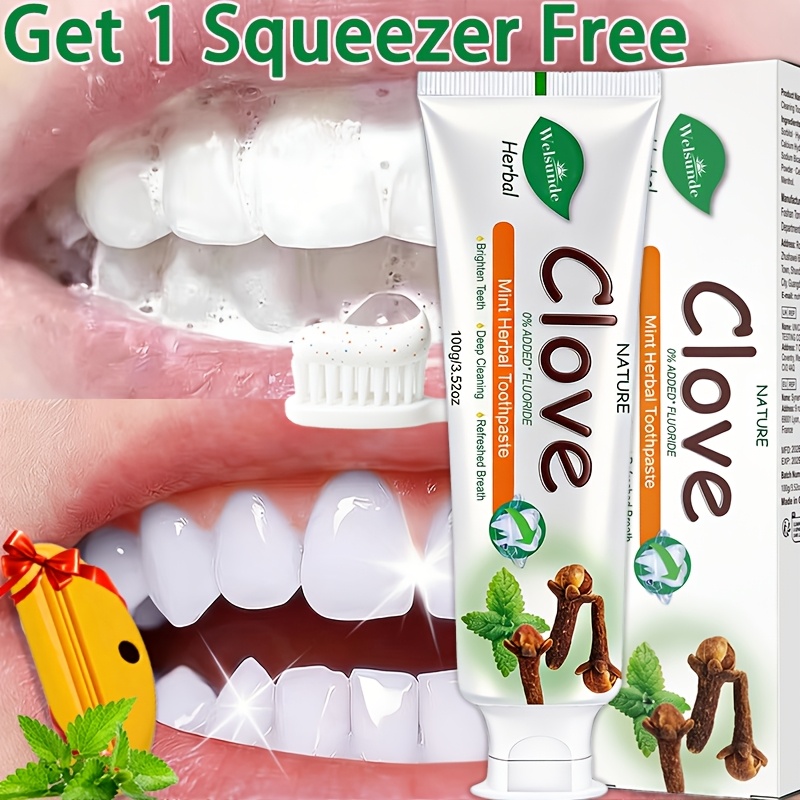 Image of Ultra-strong! Natural Fluoride-free Mint Herbal Toothpaste, Natural Deep Cleansing & Teeth, 24h , Herbal Extract Gum Care, Gums, Get 1 Squeezer Free, Travel-size Daily Oral Care Gift For Men Women