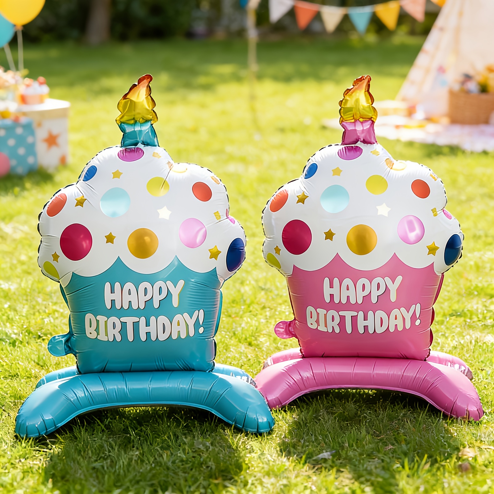 2pcs Jumbo Size Standing Birthday Cake Shaped Foil Balloons, Happy Birthday Party Decor Balloons, Birthday Balloons, For Halloween, Christmas