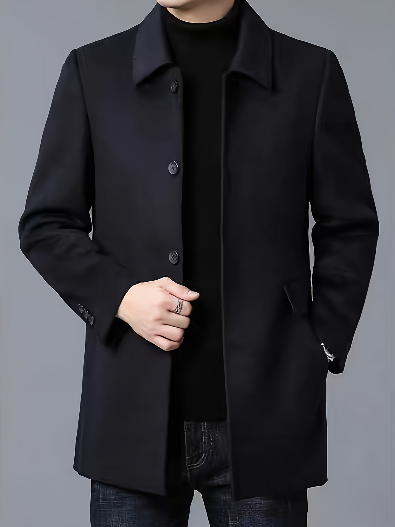 Alternative view of Nuevo Abrigo Trench Clásico Versátil de Color Sólido para Hombre Estilo Americano Casual con Bolsillos Doble Lado…