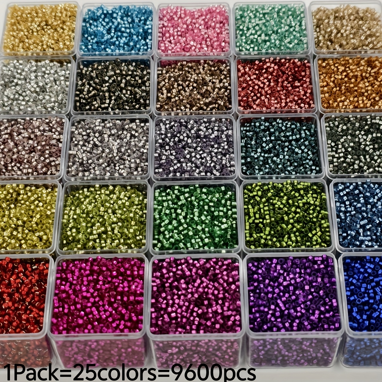 E-shop 9600 Stück 25-farbige 2,5 mm hochwertige silbergefüllte Glasperlen, Mini-Perlen für DIY, geeignet für Bastelbegeisterte Anfänger zur Herstellung