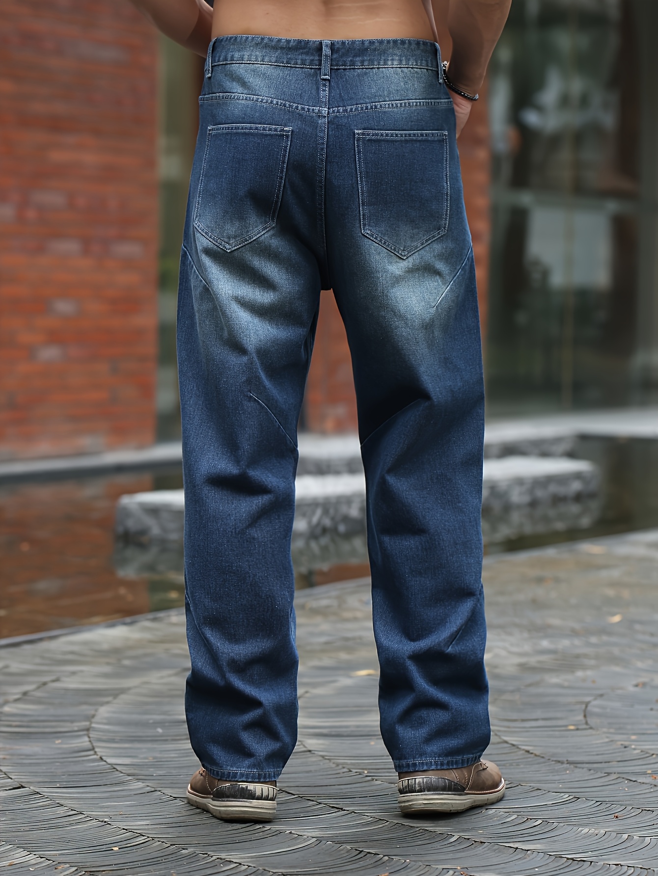 Men'S Plus Size Loose Fit Straight Leg Jeans - Washed Denim, Deep Blue, Casual Style, Non-Stretch Fabric, Perfect for Spring/Fall, Relaxed Fit Pants | Casual Style Jeans | Solid Color Jeans, Jeans Plus Size, PLUS SIZ