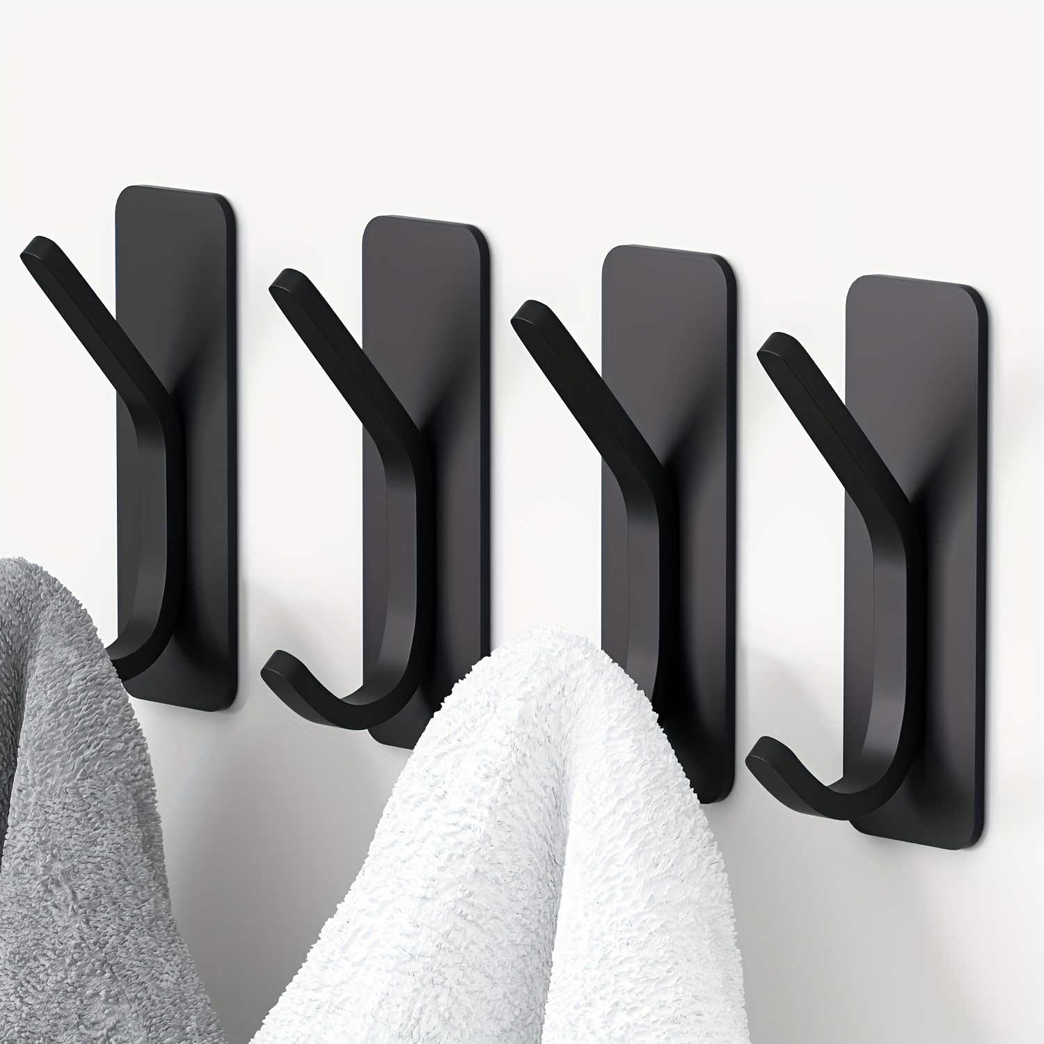 

4pcs Heavy Duty Adhesive Towel Hooks - , Metal Wall Mount For Towels & Robes, To 18lbs, Black, Double Hooks, , Fashion Style