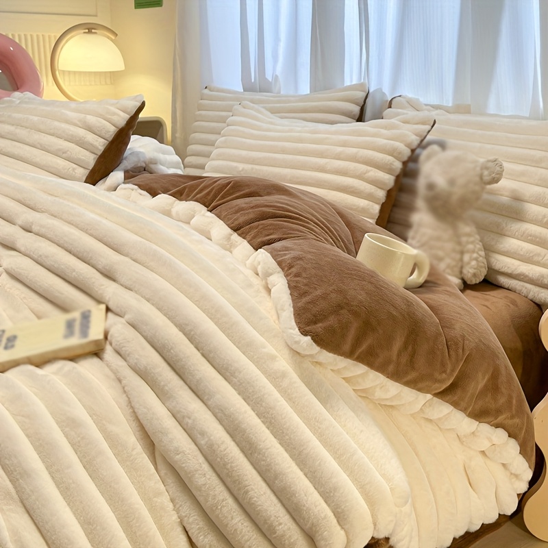 E-shop 3-teiliges Bettbezug-Set mit Paspelierung, Kristallsamt-Bettwäsche für Herbst Winter, inklusive einem Bettbezug zwei Kissenbezügen, Paspelierung