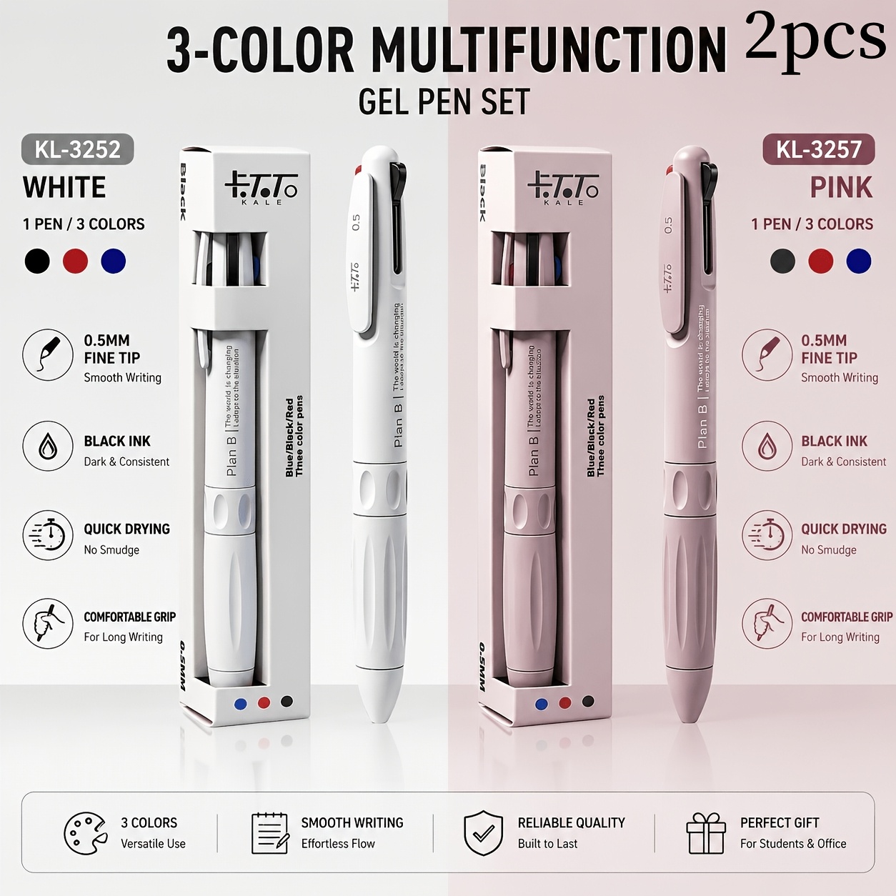 TEMU Set penne gel minimaliste tricolore, punta 0,7 mm, 3 colori di ricarica, cancelleria per disegno, penna per pratiche, penna correttiva, articoli