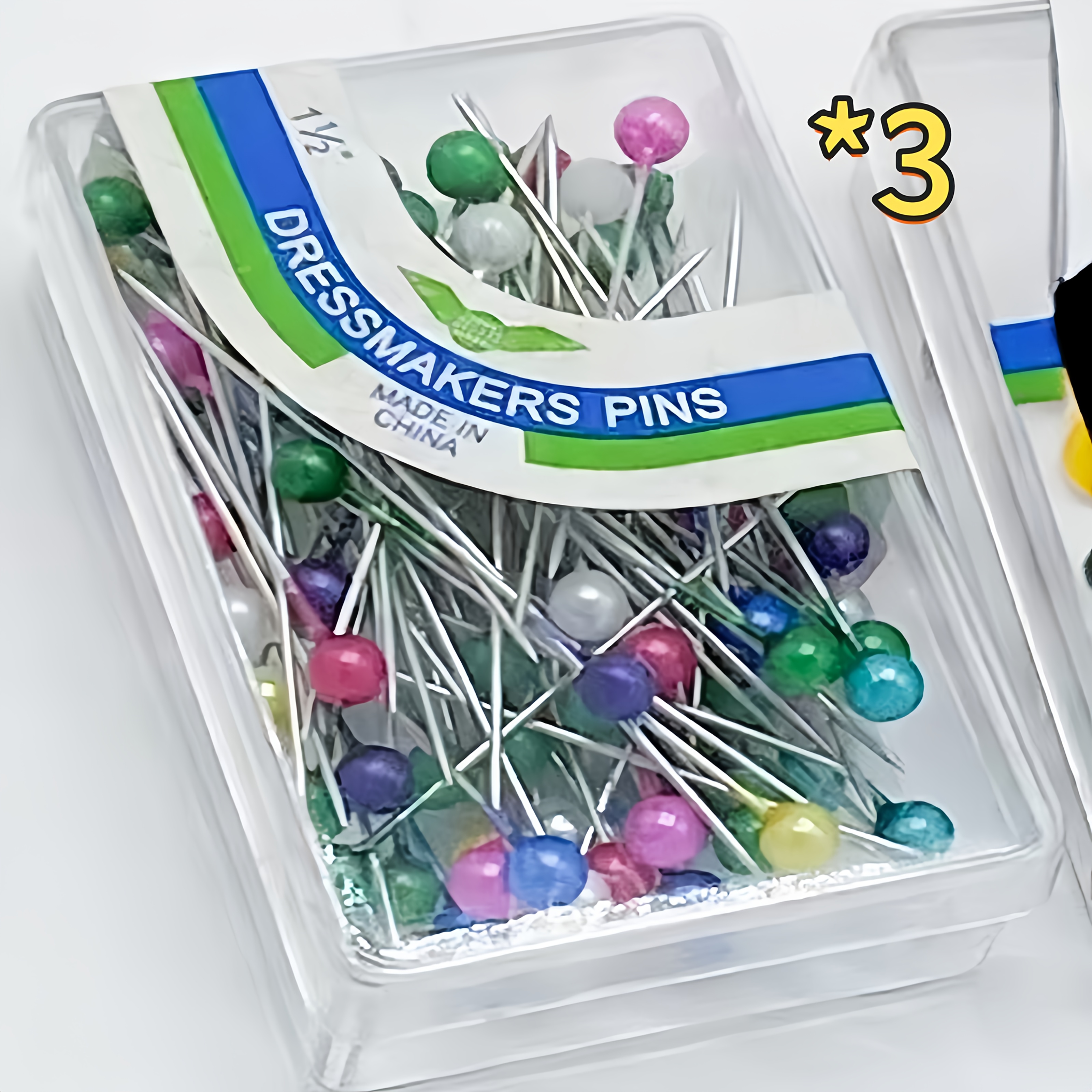 E-shop 3 Boxen mit 300 gemischten Farben Perlenstecknadeln zum Nähen, DIY-Basteln, Positionieren Fixieren – Modedesign-Zubehör