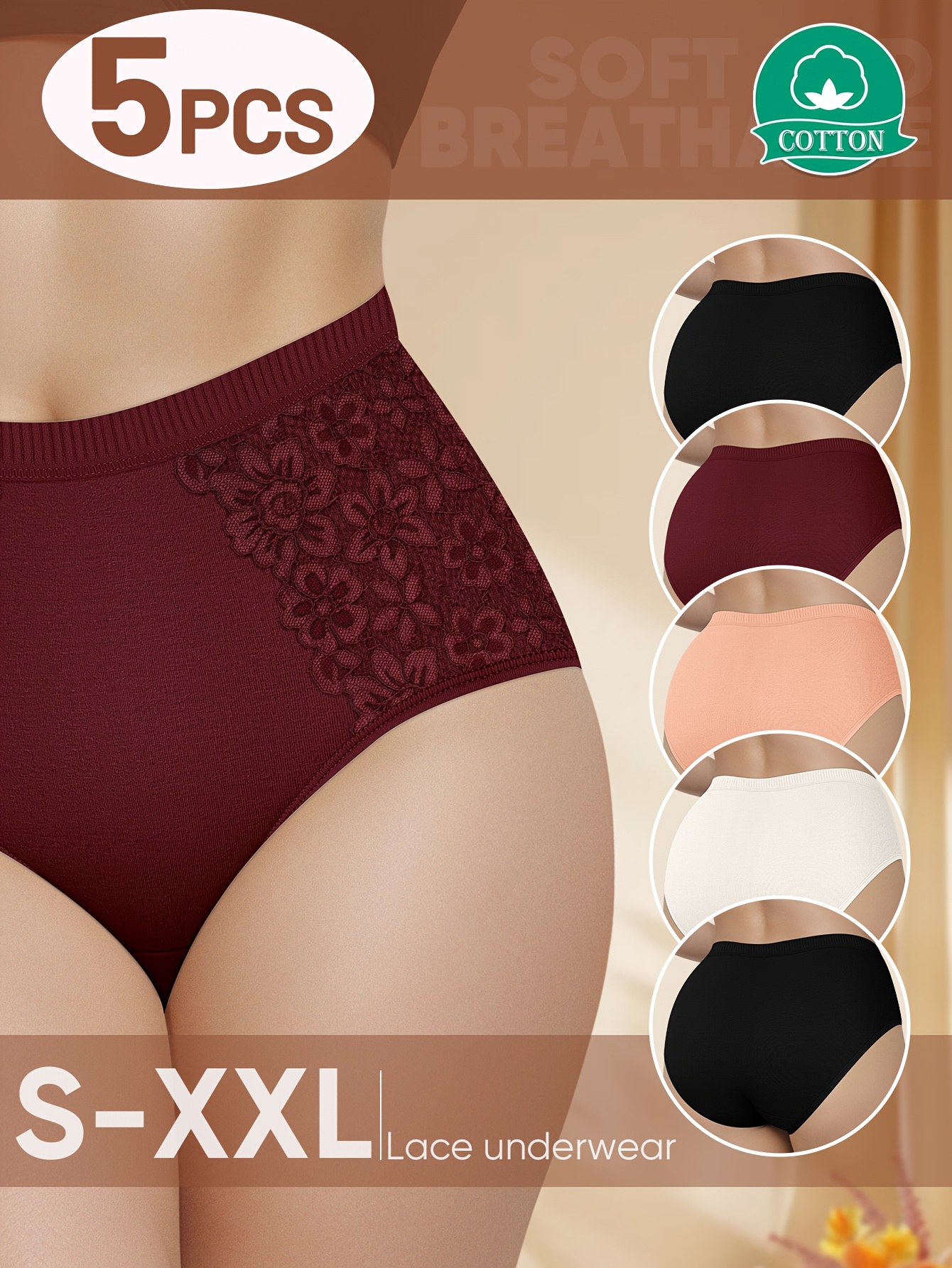 5 pack womens     underwear elegant lace trim breathable soft solid color panties for casual attire sexy fashionable and comfortable 0