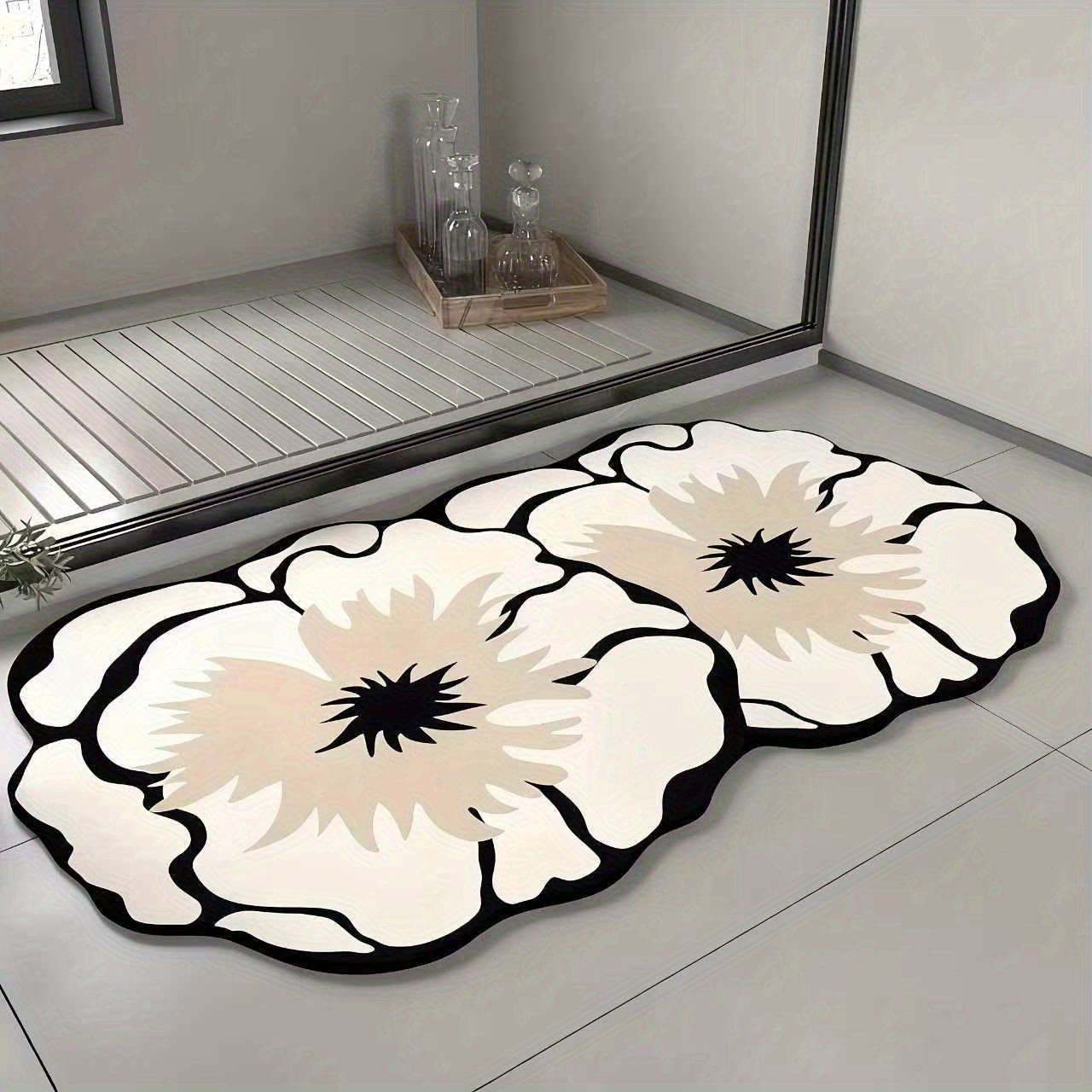 Image of 1pc Of Flower Pattern Diatomaceous Soil Bathroom Non-slip Mat, Decorative Floor Mat, Super Absorbent Quick Dry Soft Shower Carpet, Easy To Clean, Strong Adsorption, Non-slip And Floor Mat