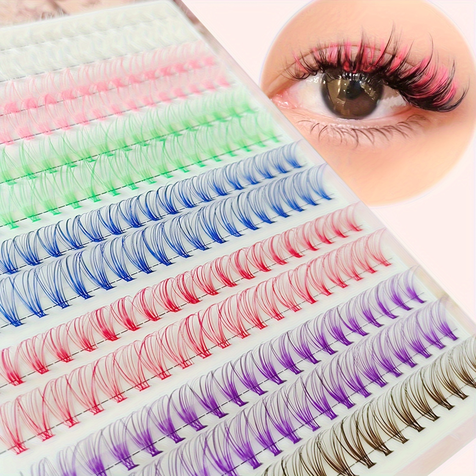 Rainbow Lashes Clusters With 260pcs Of Natural D Lashes In Of White, Pink, Blue, Green, And Purple Colors, Ranging From Mm, Reusable Eyelash Book