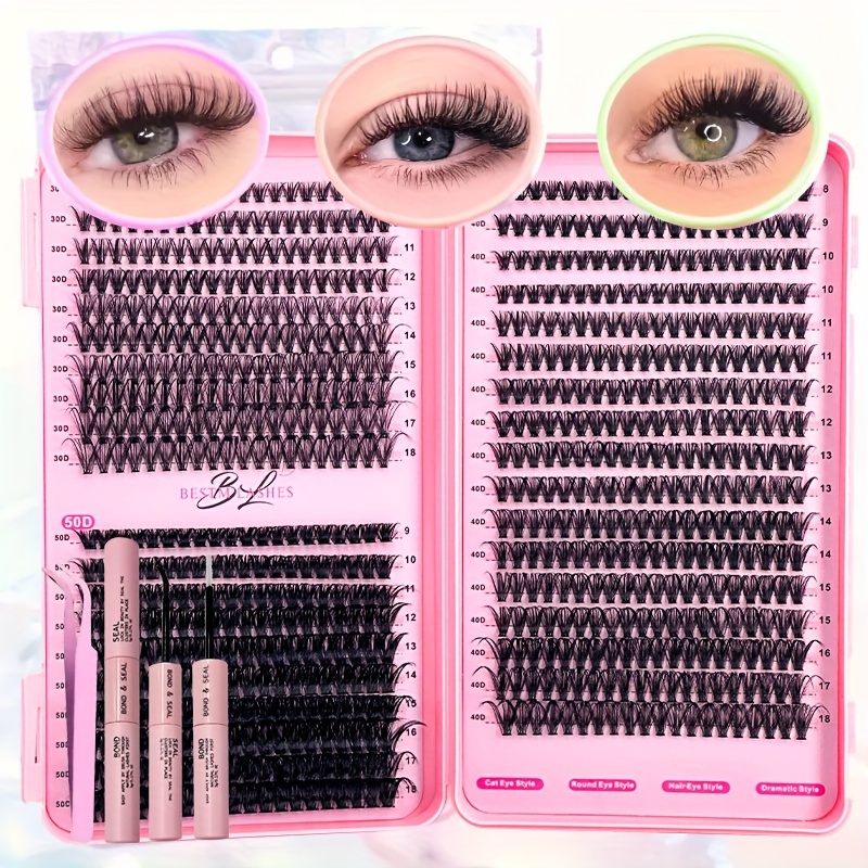 740pcs/200pcs Single Eyelash 30d+40d+50d Diy Eyelash Extension Kit With Tweezers, Glue And Seal Reusable Single Eyelashes For Party Stage Festival Eye Makeup