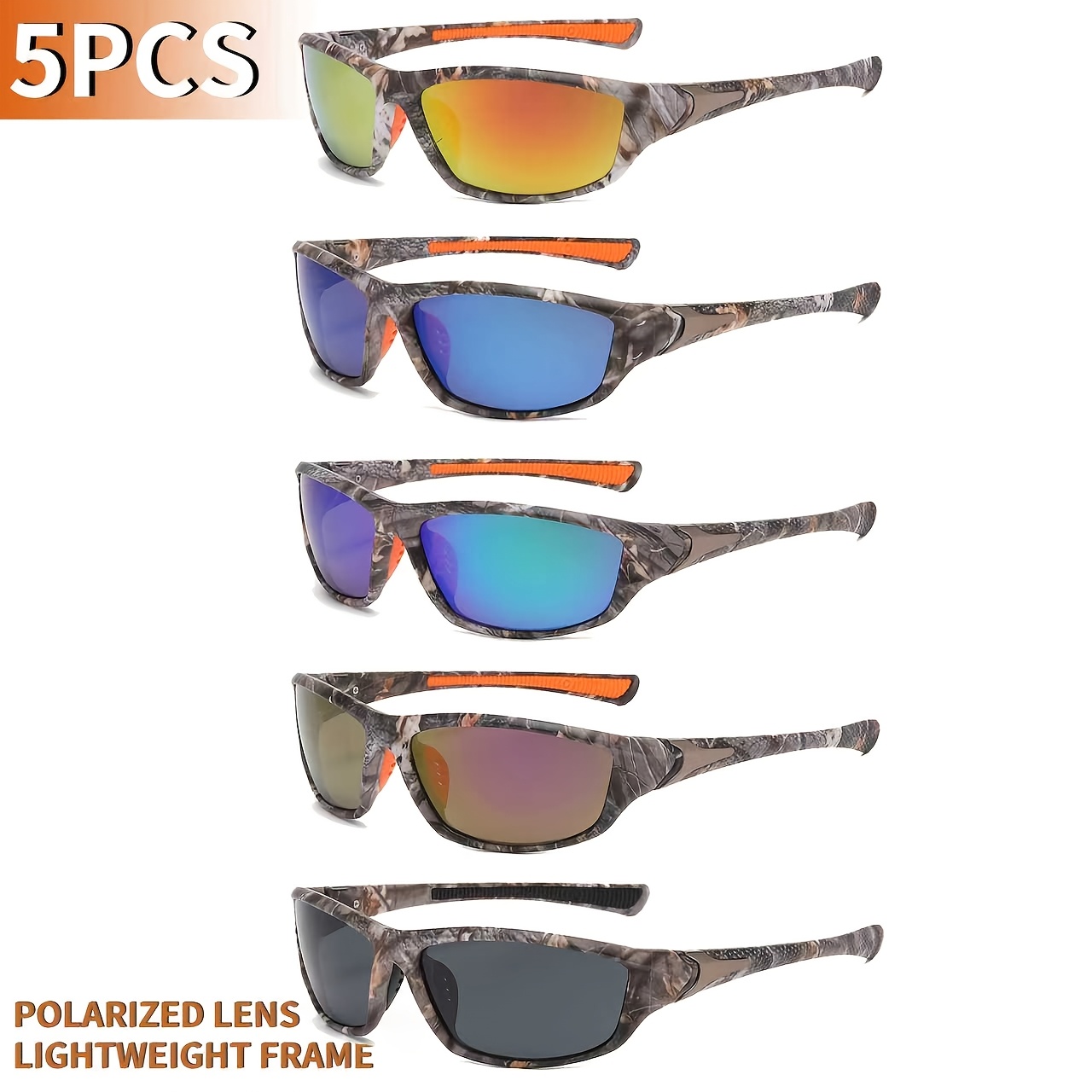 TEMU 5 Pairs Of Fashionable Polarized Men's And Women's Sunglasses With Ultra Light Frames, Suitable For Cycling,, Leisure, Outdoor Fishing, Driving,