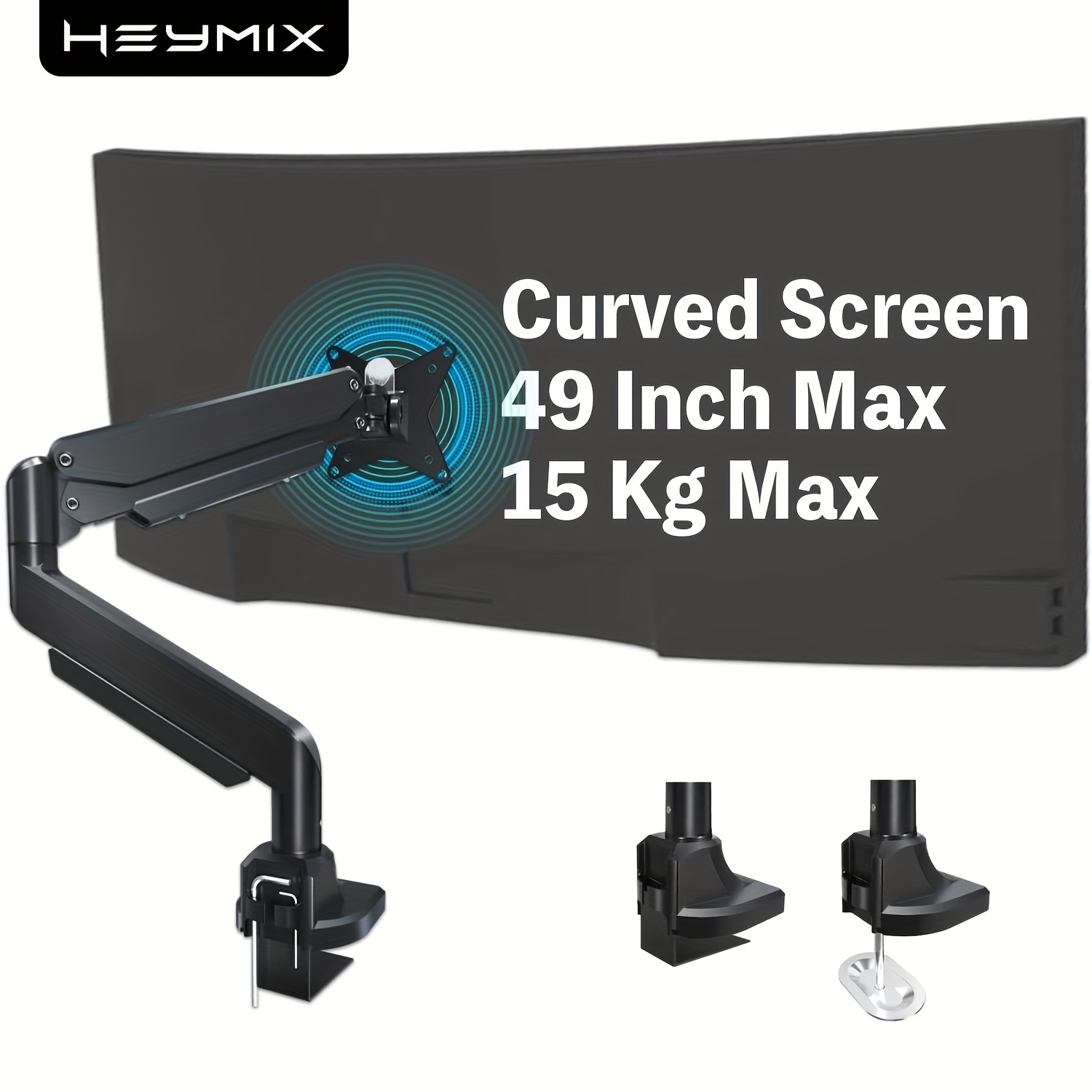 TEMU Heavy Duty Monitor Arm, 15kgs Monitor Stand Vesa Mount, Monitor Desk Mount Gas Spring, Curved Computer Single Monitor Arm For Gaming 34"/38"/42"