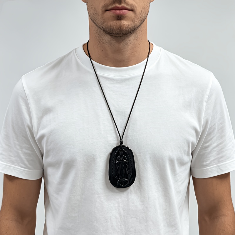 Men's Retro Glass Pendant Saint Judas Adjustable Necklace