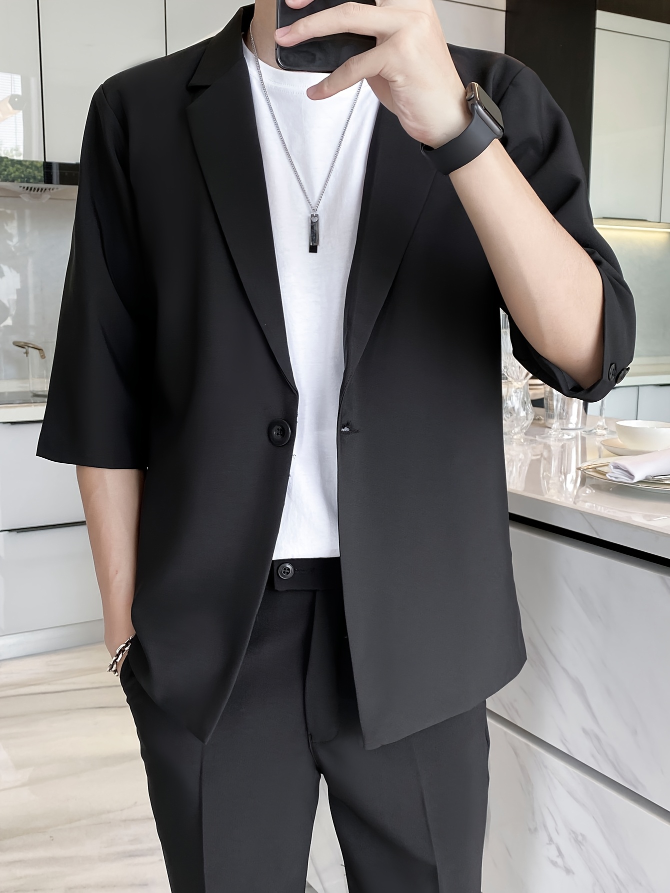 Men's Korean Style 3/4 Sleeve Fashion Blazer | Modern Loose Fit Jacket