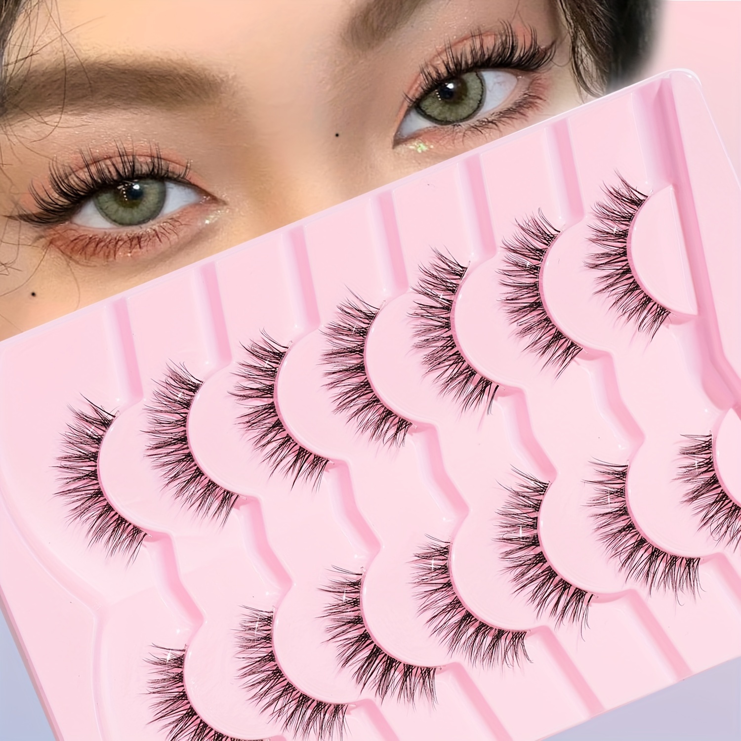 

Hypoallergenic Natural Long Flare Fish Tail False Eyelashes, 7 Pairs Transparent Band Soft Faux Lashes For Daily & Date Makeup