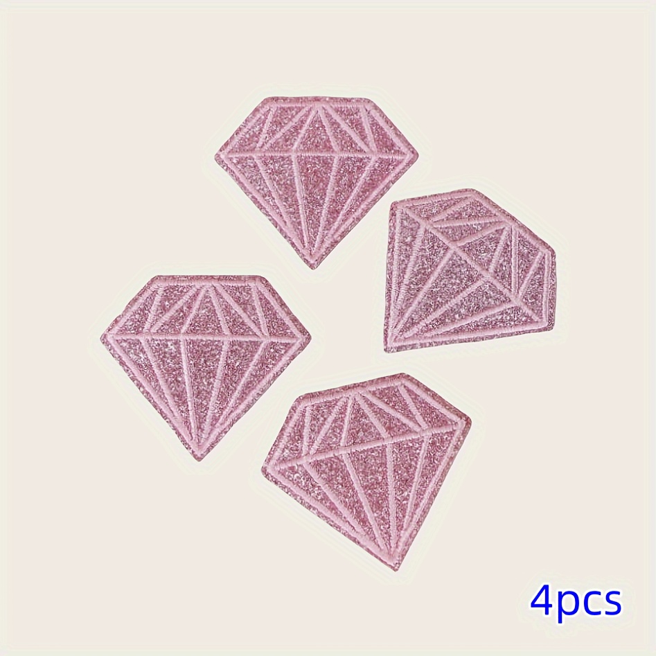 4pcs Diamond Embroidered Iron-on Patch, Polyester Clothing Accessory, Garment Decoration For