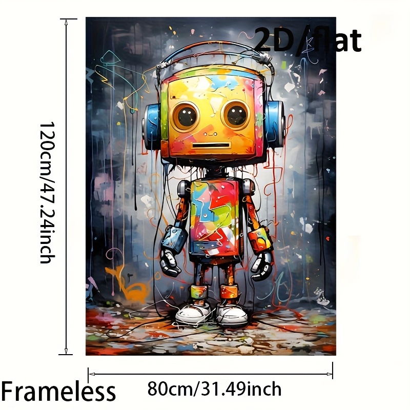 TEMU 2d Flat, 1pc Robot Canvas Poster - Frameless 31.49x47.24in Wall Art For Bedroom & Living Room Decor, Vibrant Colorful Design, No Frame Included,