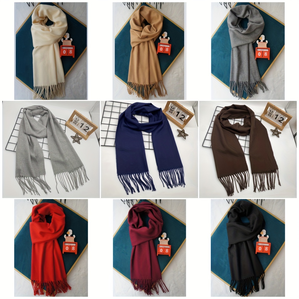 

Classic Solid Color Polyester Scarf - Unisex Warm And Breathable, Woven Detail For Autumn And Winter Styling, Hand-washable