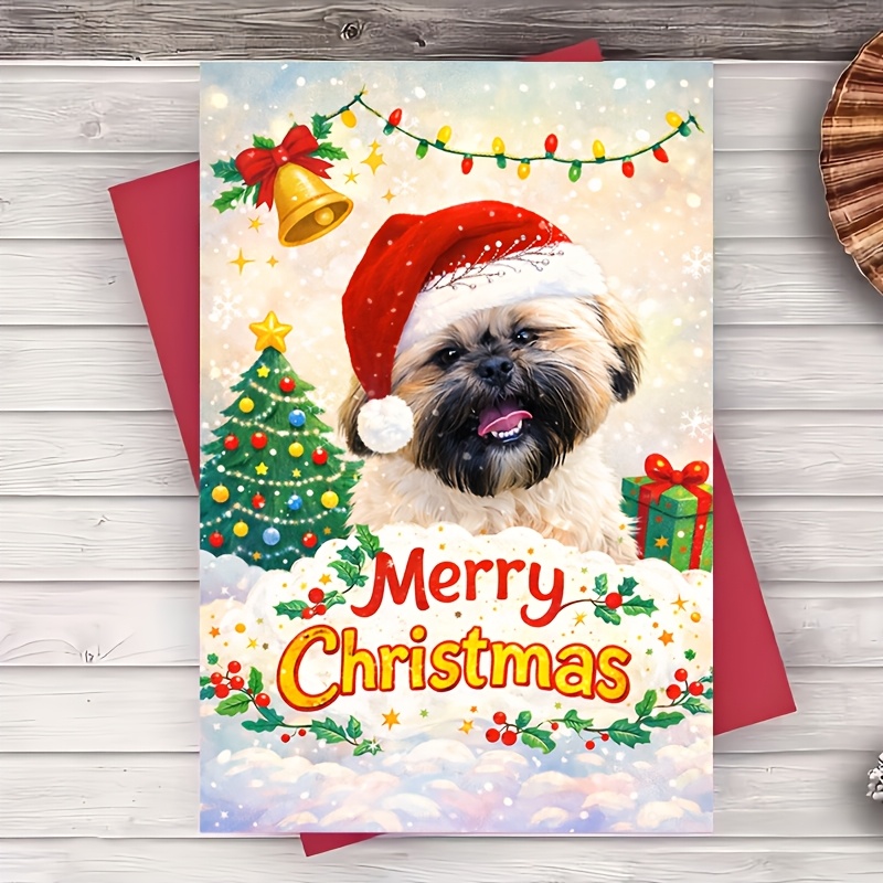 1pc   greeting card cute santa puppy   suitable for   pet lovers winter   gift   greeting card