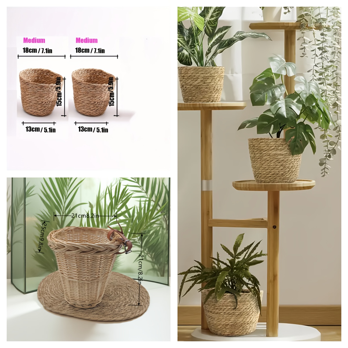 Bicycle Front Basket, Easy to Install with Adjustable Straps, Compatible with Cabinets, Boxes, Outdoor Storage Racks, Flower Baskets, Woven Pattern, Securely Fastened, Storage Solution, Commuting Essential, Storage Basket, Bohemian Nordic Style
