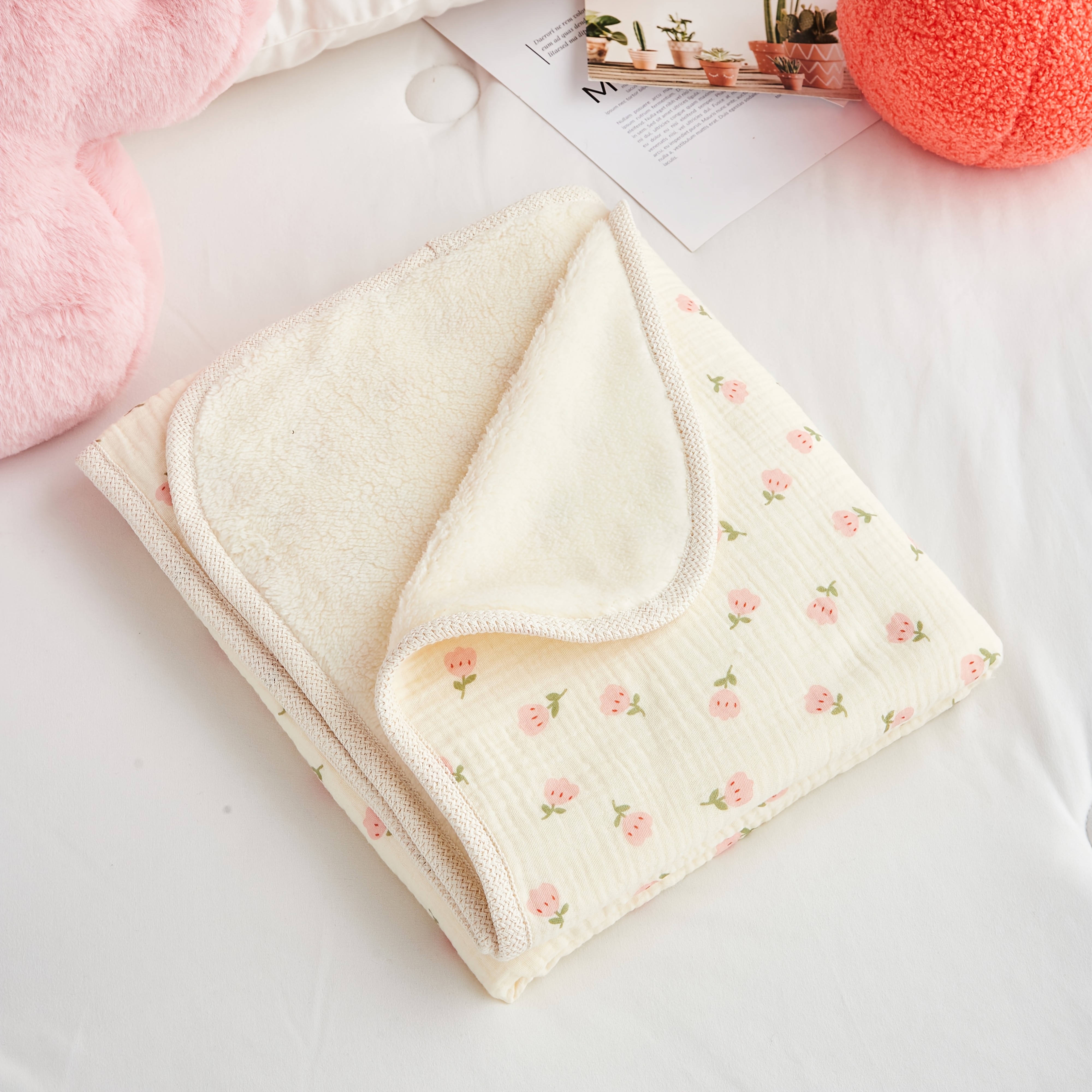 Image of Baby Blanket For Girls And Boys, With Muslin Front And Soft Plush Backing, Breathable And Soft Lightweight Receiving Blanket For Halloween, Christmas, New Year Gifts (flowers 51x35 Inches)