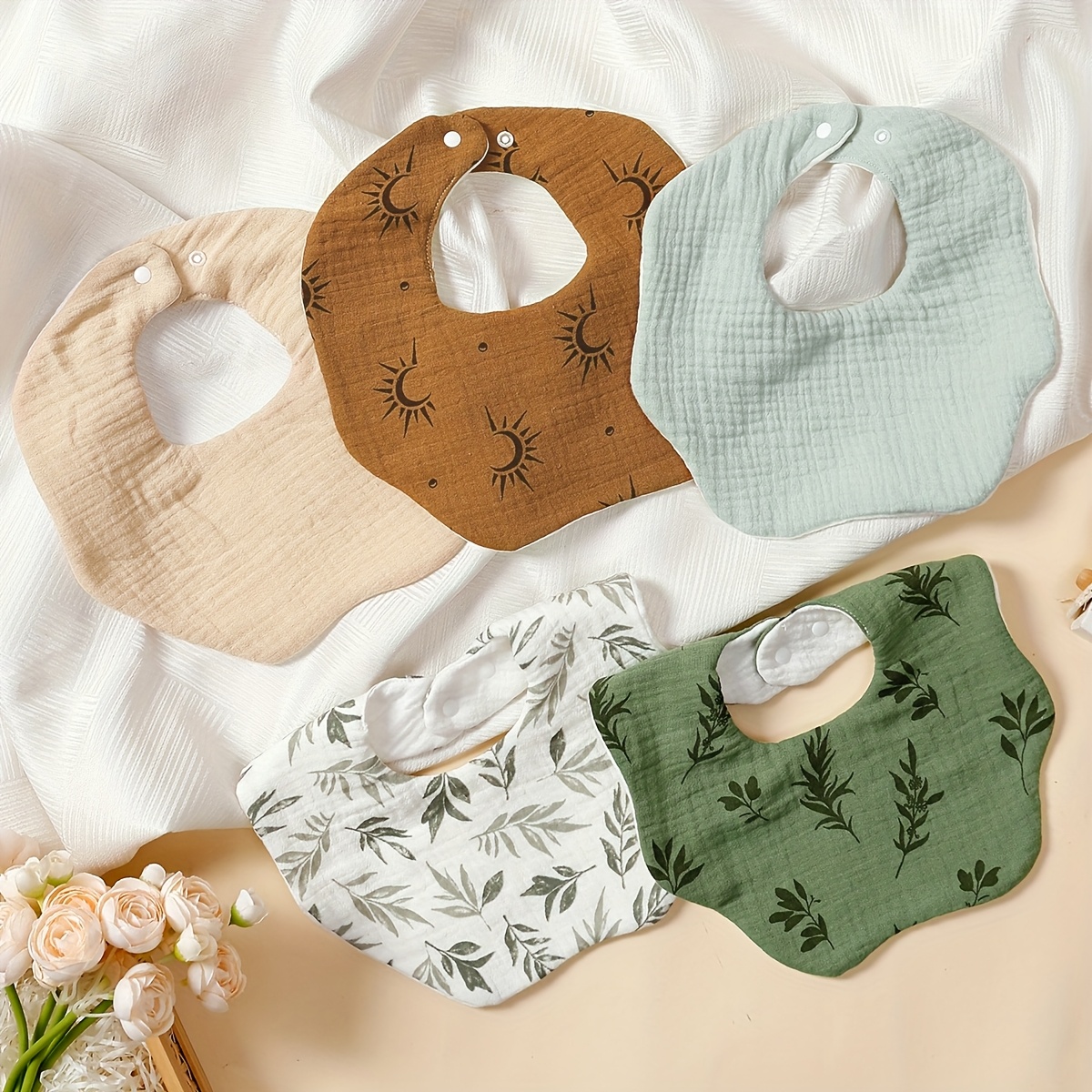 Image of 5pcs Baby Bibs Set 100% Cotton Soft Farbic Washable Reusable Baby Burp Cloths Kids Saliva Towel New Born
