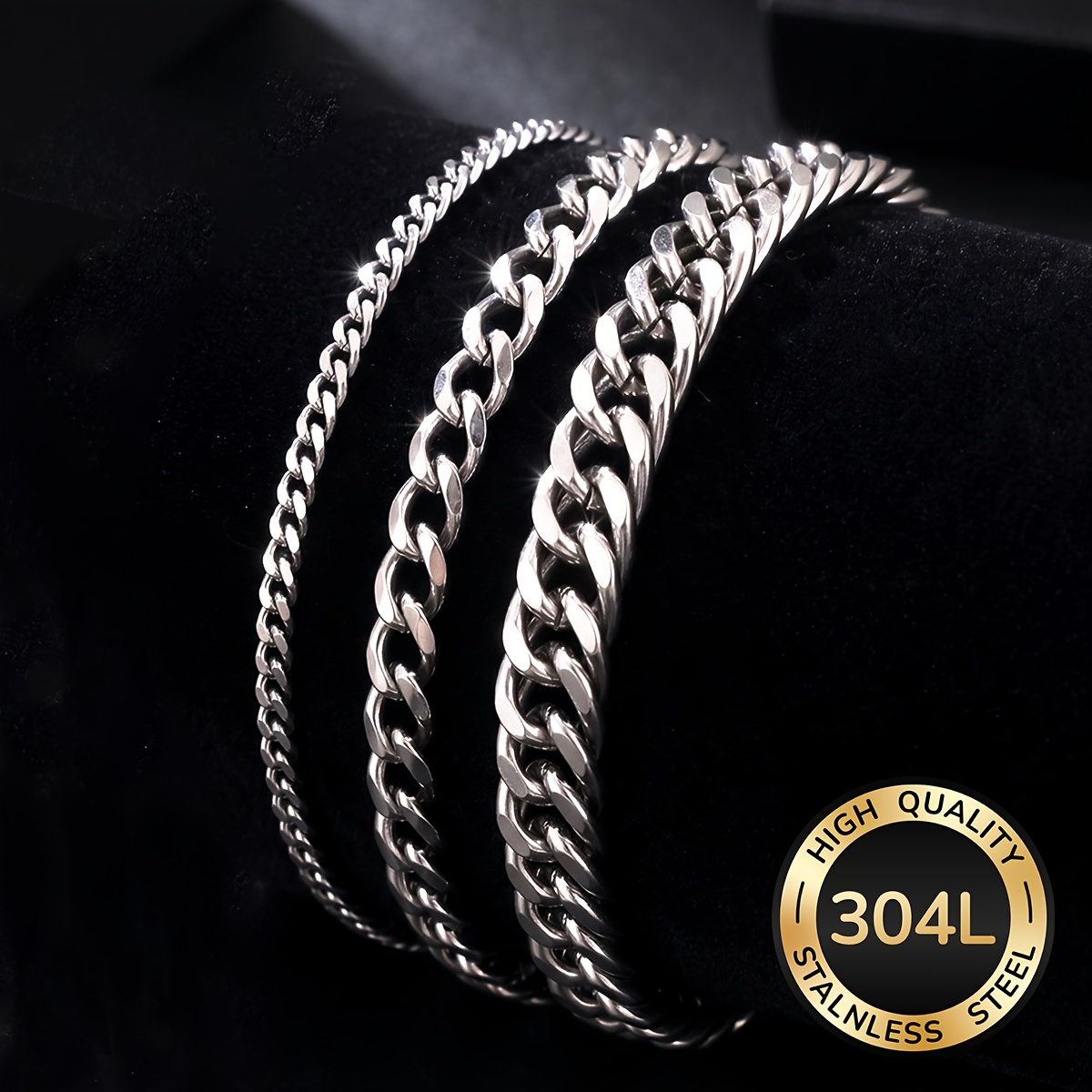 TEMU 3-delige hoogwaardige 304L roestvrijstalen armband, waterdicht en kleurecht, geschikt voor herensieraden, modieuze toevoegingen, geschikt voor