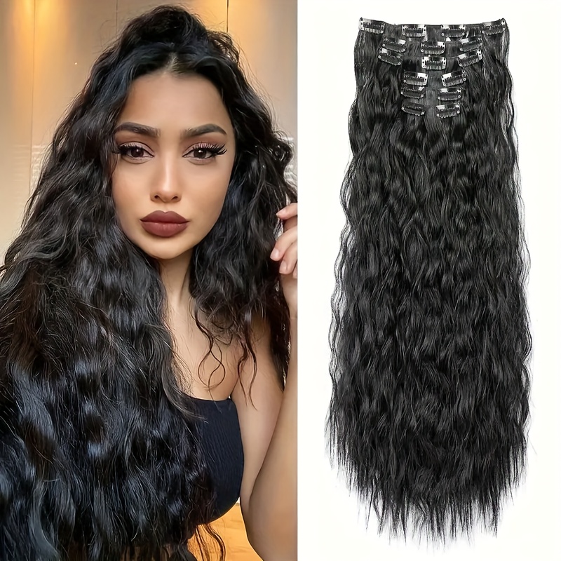6pcs luxurious 24 inch blonde clip in wavy hair extensions for women   synthetic   friendly   coverage with elegant white diamond accents ponytail hair extensions details 2