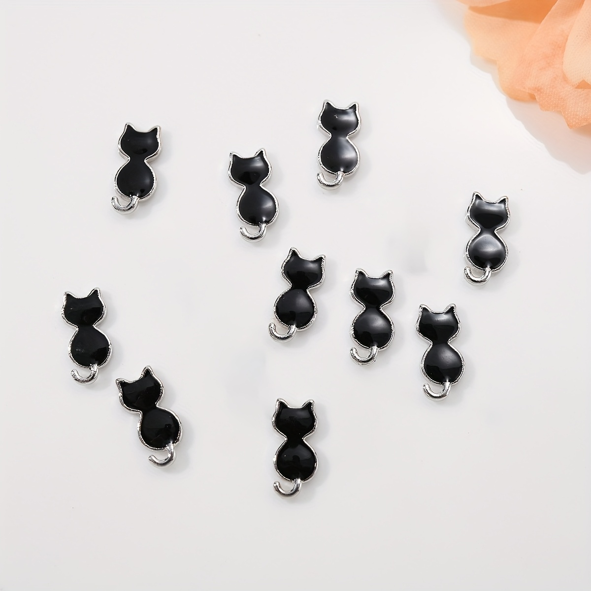 10pcs Cat Shape Alloy Accessories For Nail Art, Mobile Phone Decoration Or Making