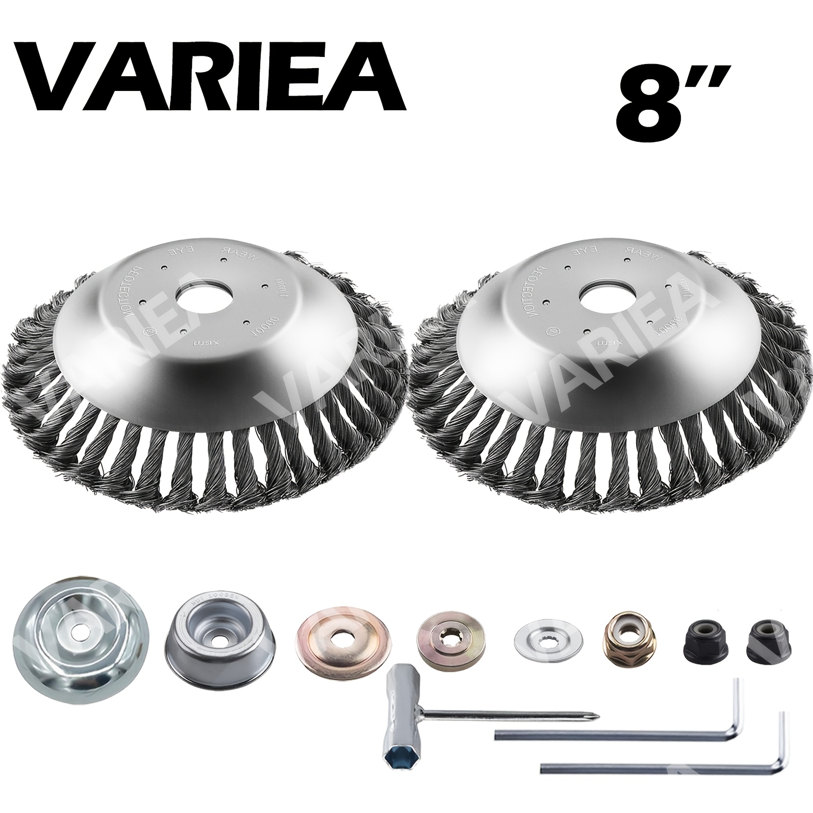 Image of Variea-8 Inch Steel Wire Wheel Garden Weed Brush Lawn Mower Grass Eater Trimmer Brush Cutter Tools Garden Grass Trimmer Head Weed Brush With 4/7/11pcs Tool Kits