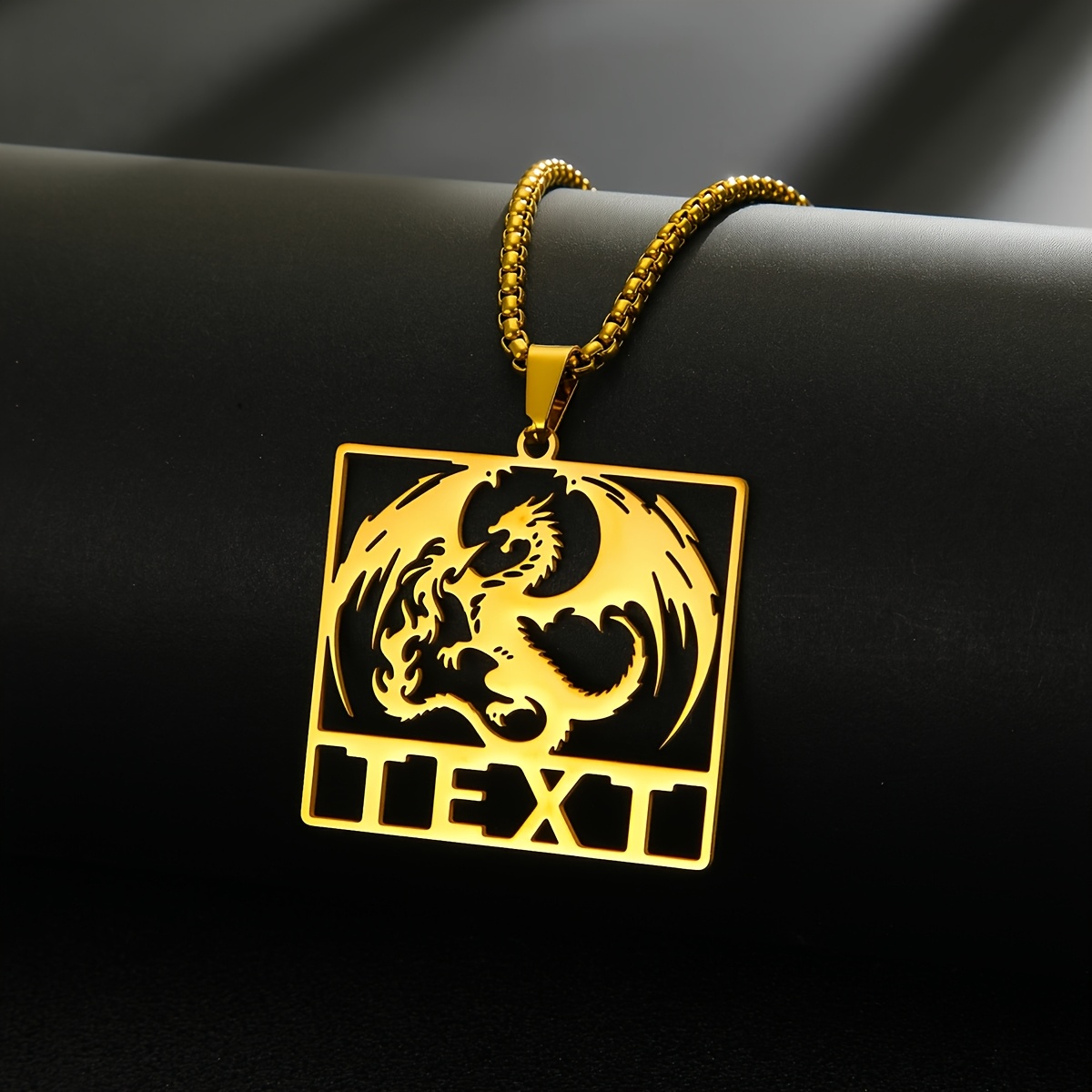 Dragon Pendant Necklace Custom Name Text Personalized Stainless Steel