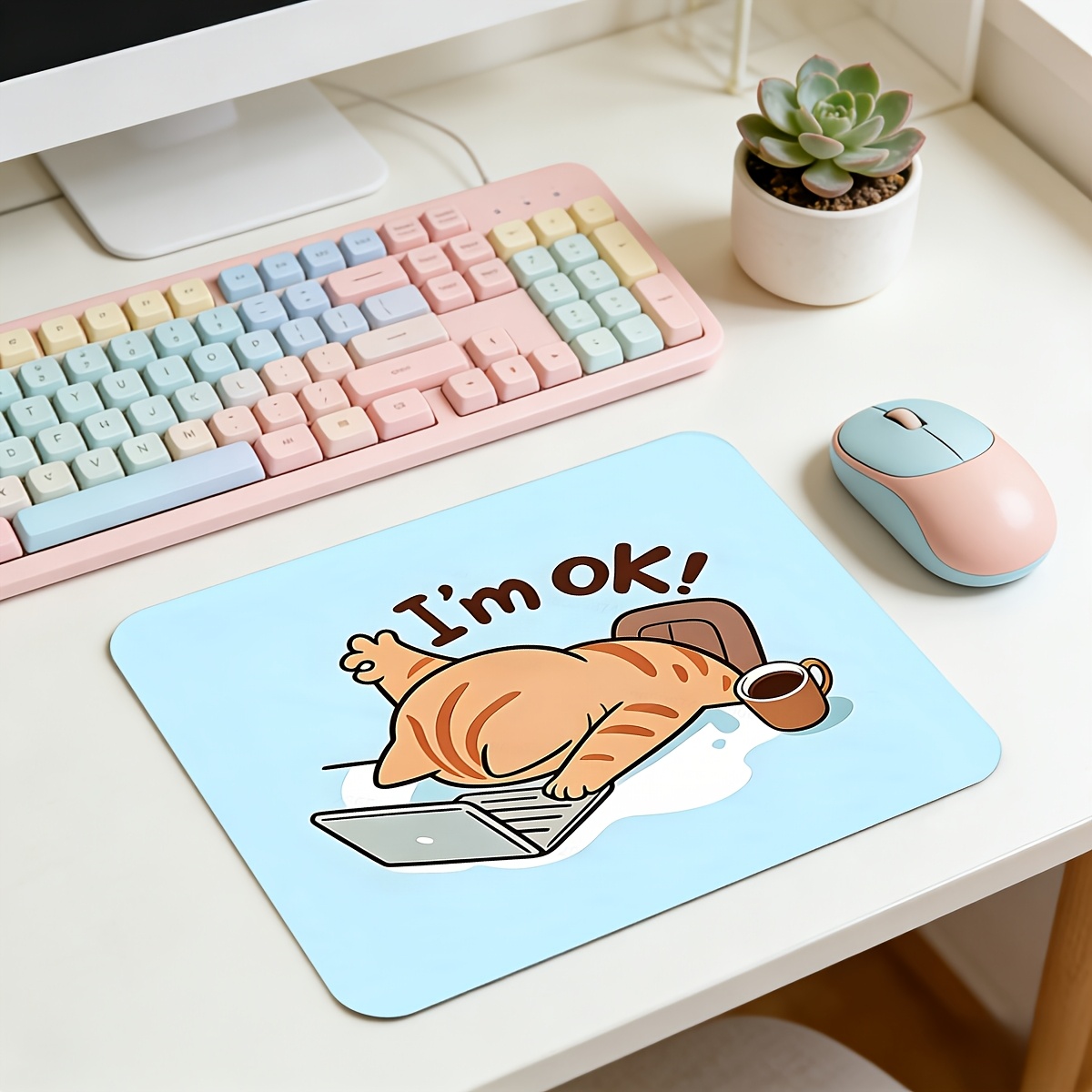 TEMU Cute Work Cat Pattern Mouse Pad, Square And , With Lock Edge Non-slip Rubber Base, Hd Printing, Suitable For Gaming And Office Use, Compatible