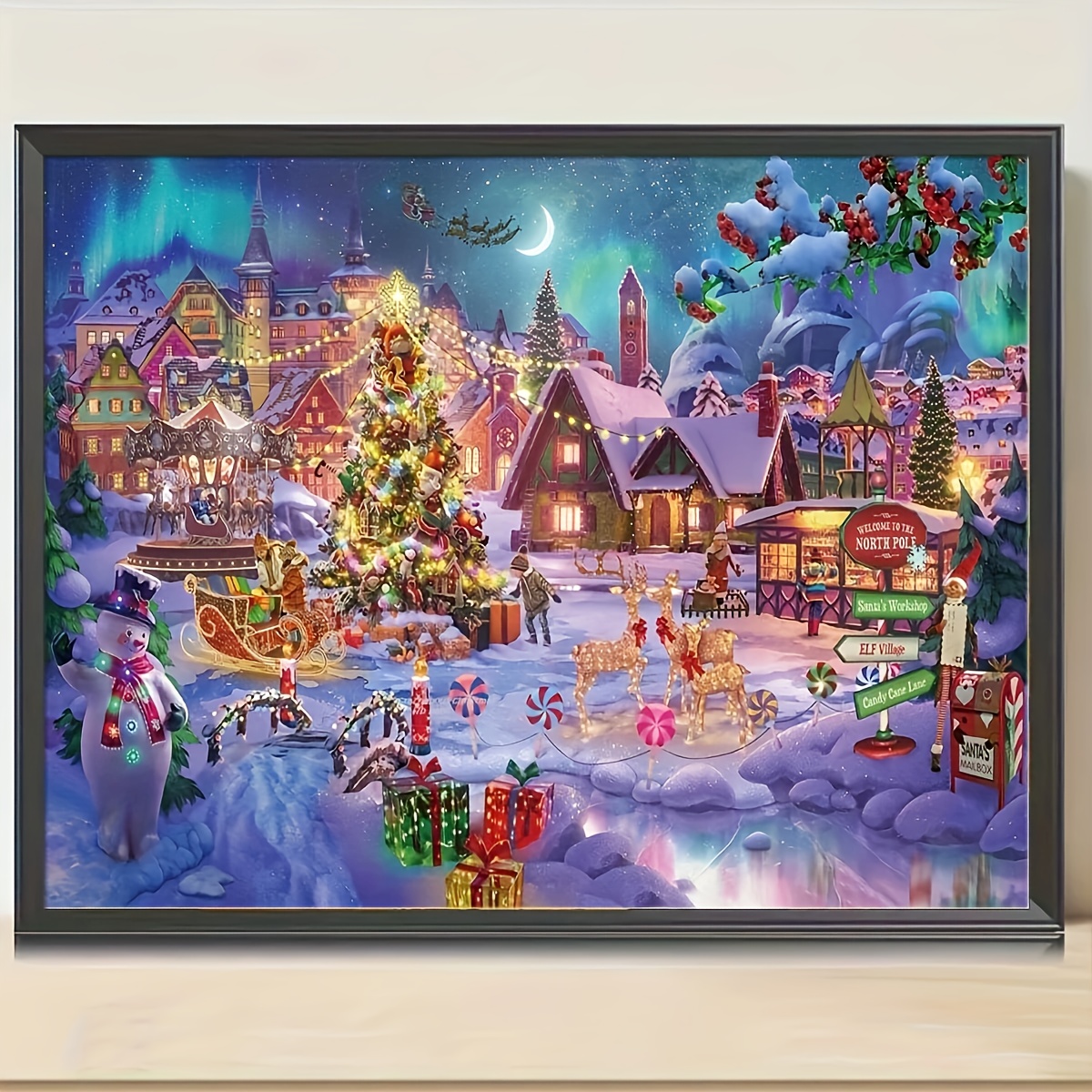 

Diy Round Diamond Painting Kit, Full Drill Canvas Christmas Village Scene, Handcraft Home Decor 30x40cm