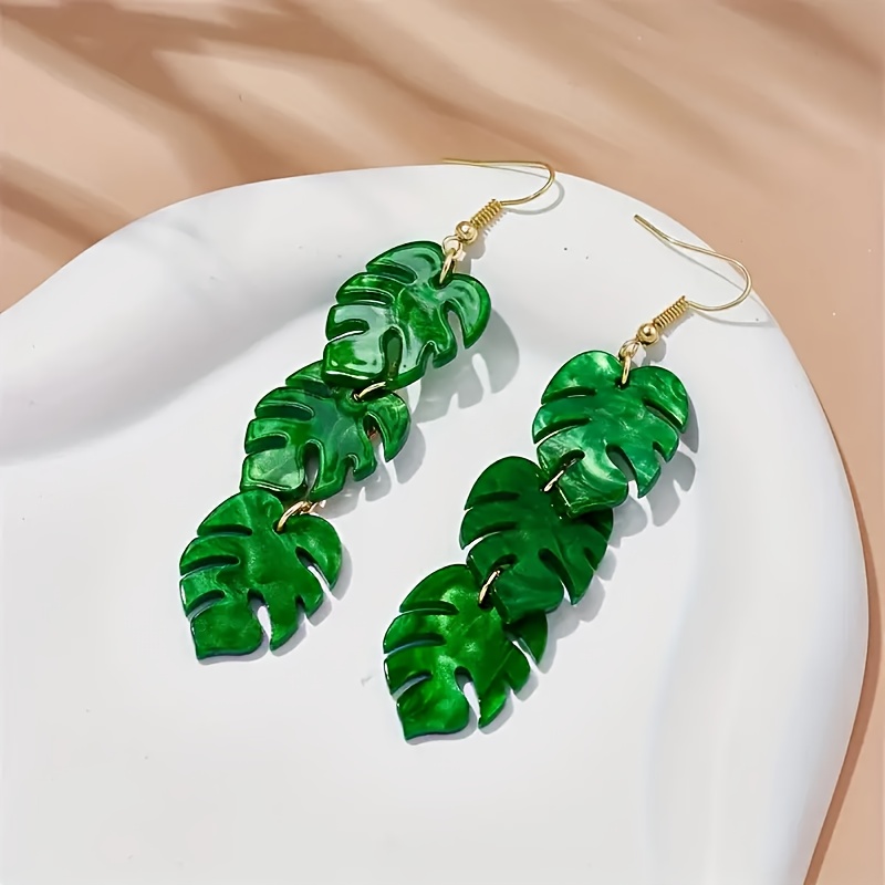 Image of Trendy Holiday Earrings Featuring A Trio Of Dangle Designs With Leaf , Perfect For A Bohemian Vacation Acrylic